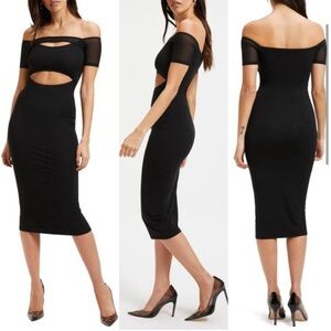 Good American Mesh Sleeve Cut Out Midi Bodycon Jersey Dress